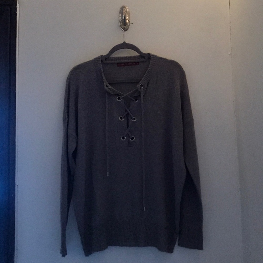 Gray Lace Up Longsleeve Sweatshirt